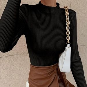 Boho ribbed knit mock neck sweater